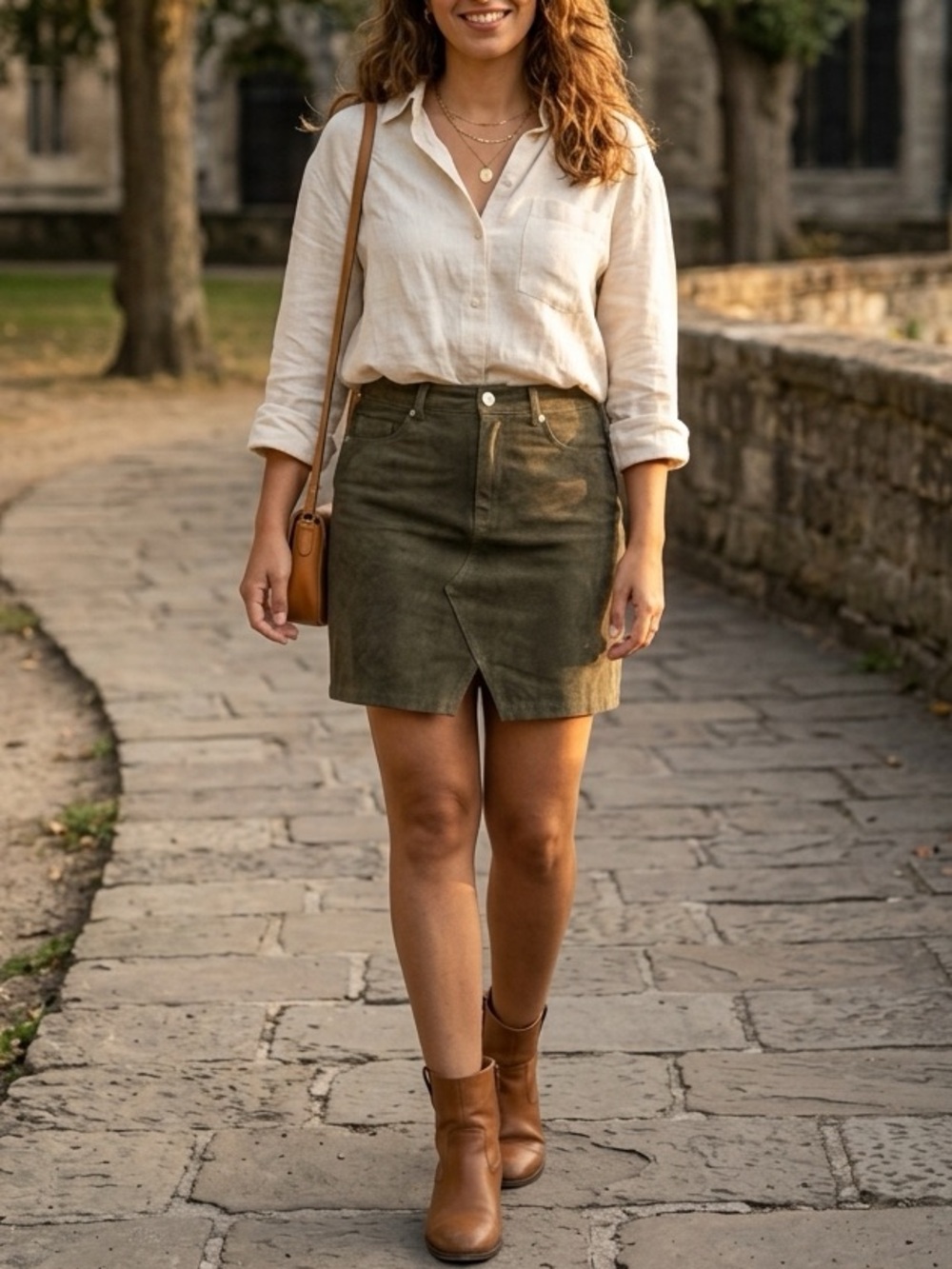 BLANKNYC Olive Green Genuine Suede Mini Skirt Skort Size 24 Boho Fall